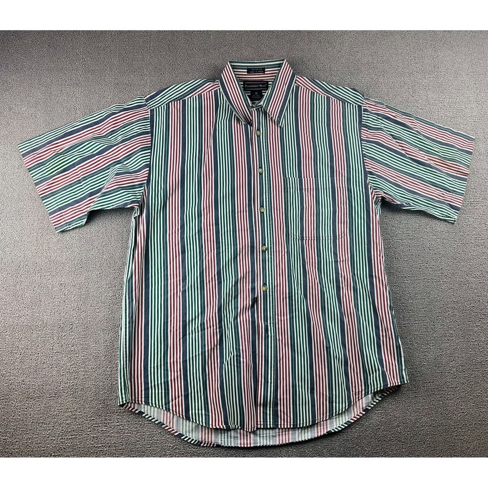 Vintage Preswick & Moore Button Down Shirt Men M Multi Color Striped Travel 90s